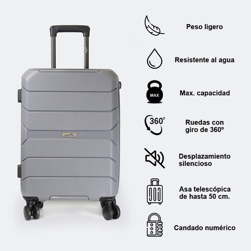 Maleta de cabina de XS/S 10kg 50cm/55cm de Polipropileno Steven Gris