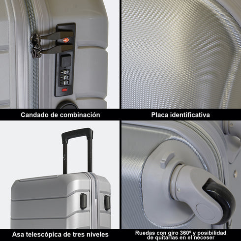 Maleta de cabina de XS/S 10kg 50cm/55cm de Polipropileno Steven Gris