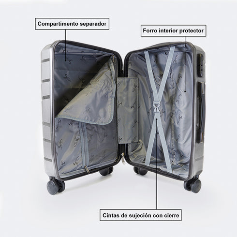 Maleta de cabina de XS/S 10kg 50cm/55cm de Polipropileno Steven Gris