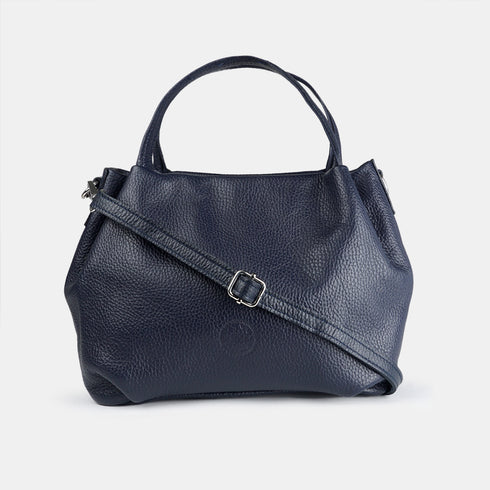 Bolso de mano de piel estilo saco para mujer azul oscuro marino Stefy