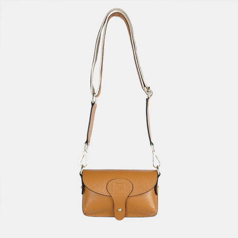 Bolso de bandolera porta móvil de piel Pili Marrón