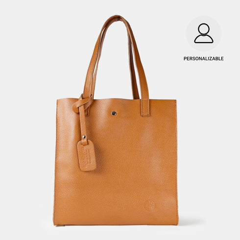 Bolso tote de piel liso de mujer marrón Stella