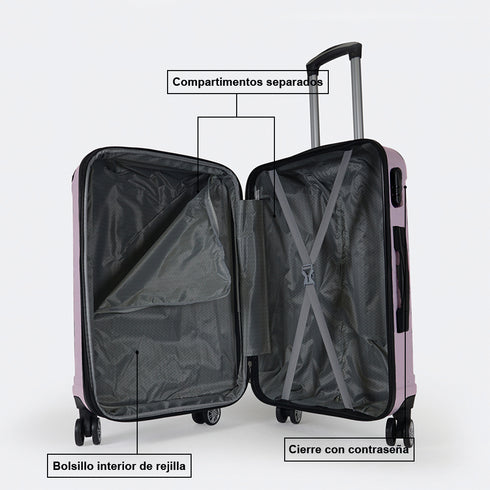 Maleta de viaje extensible XS-51cm-10kg / S-55cm-15kg de ABS Kike Rosa Claro