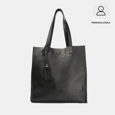 Bolso tote de piel liso de mujer negro Stella